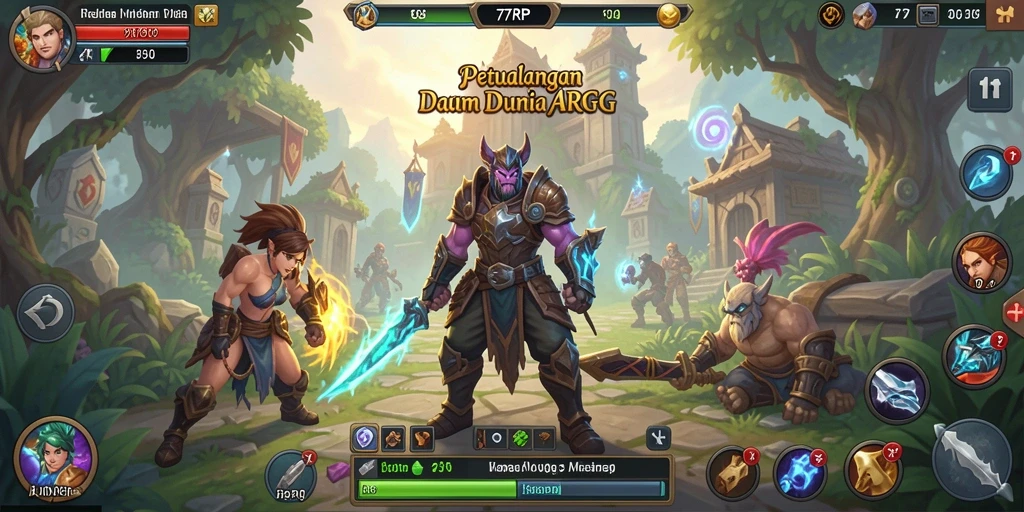 Screenshot gameplay 77RP menunjukkan aksi pertarungan epik dan karakter yang terampil.