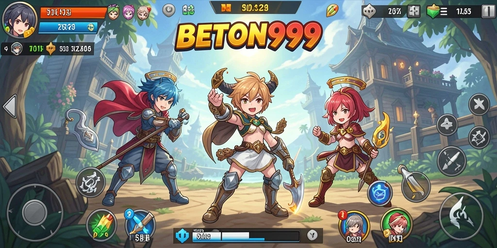 Tampilan gameplay BETON999 dengan karakter anime yang dinamis.