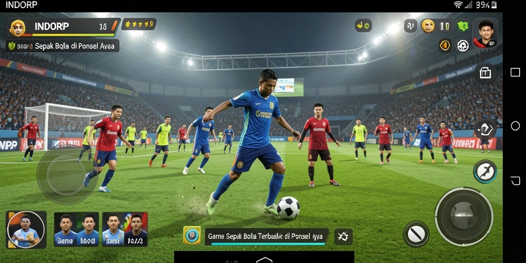 Gameplay intens dari INDORP yang menampilkan aksi sepak bola.