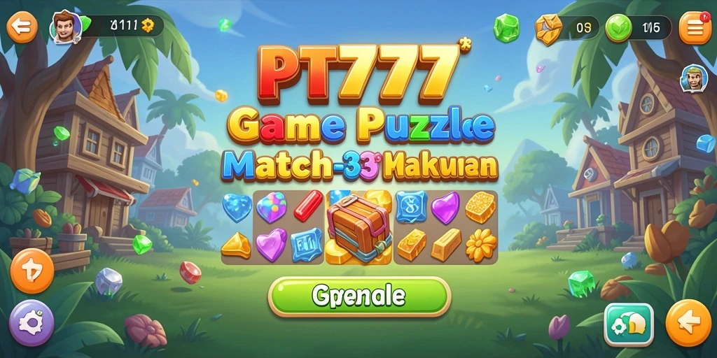 Screenshot gameplay PT777 yang menunjukkan aksi Match-3 yang dinamis.