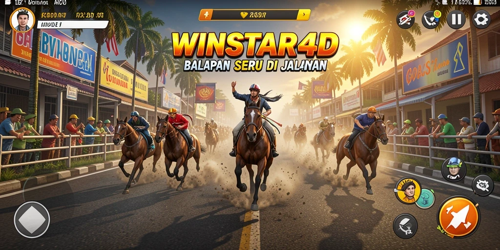 Tampilan gameplay WINSTAR4D menampilkan balapan mendebarkan di jalanan.